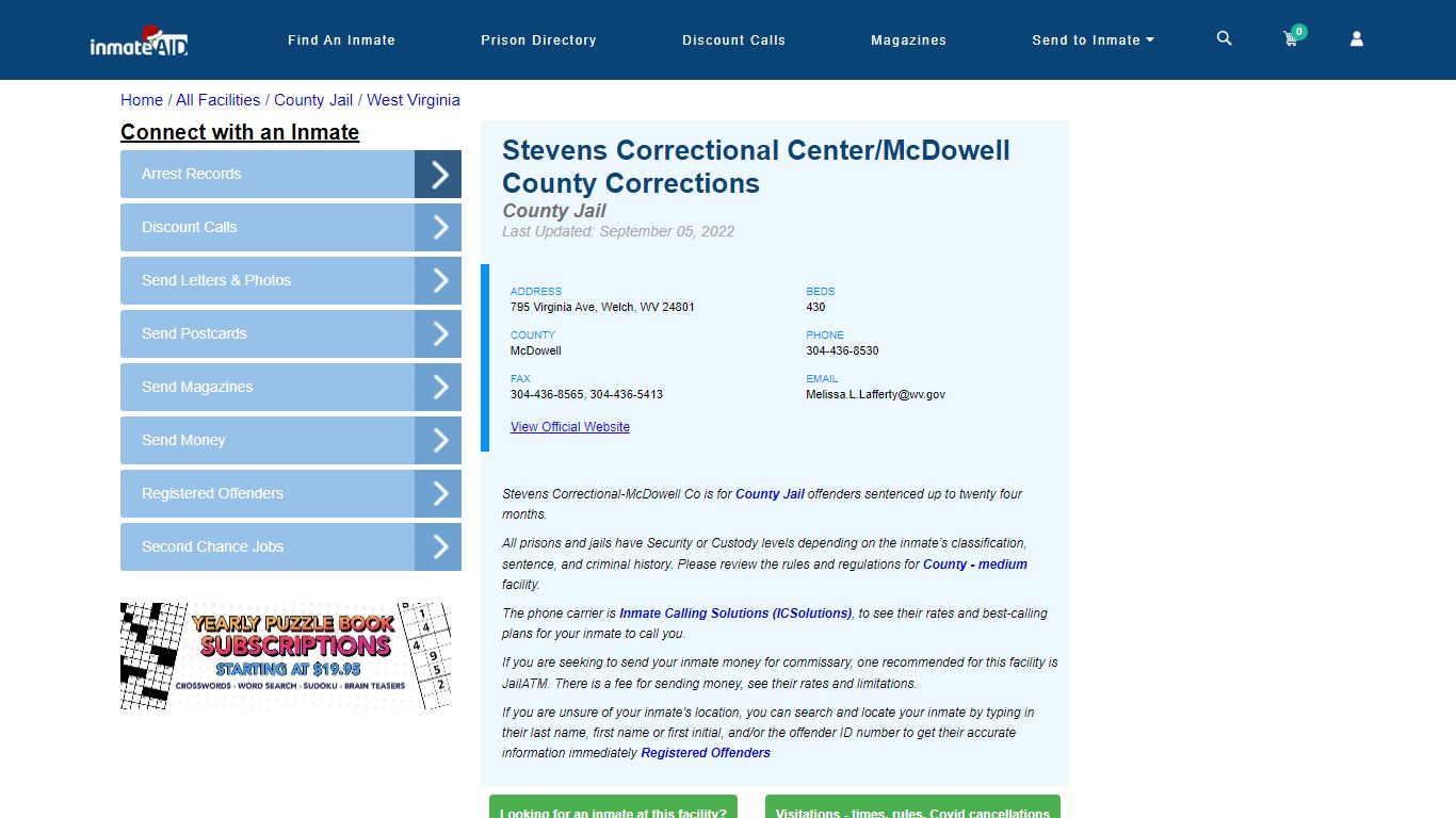 Stevens Correctional Center/McDowell County Corrections - Inmate ...